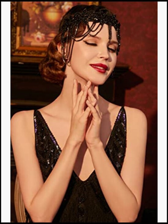 Vintage Flapper Headpiece Roaring 20s Chain Headband Gatsby Rhinestone Hair main image 5